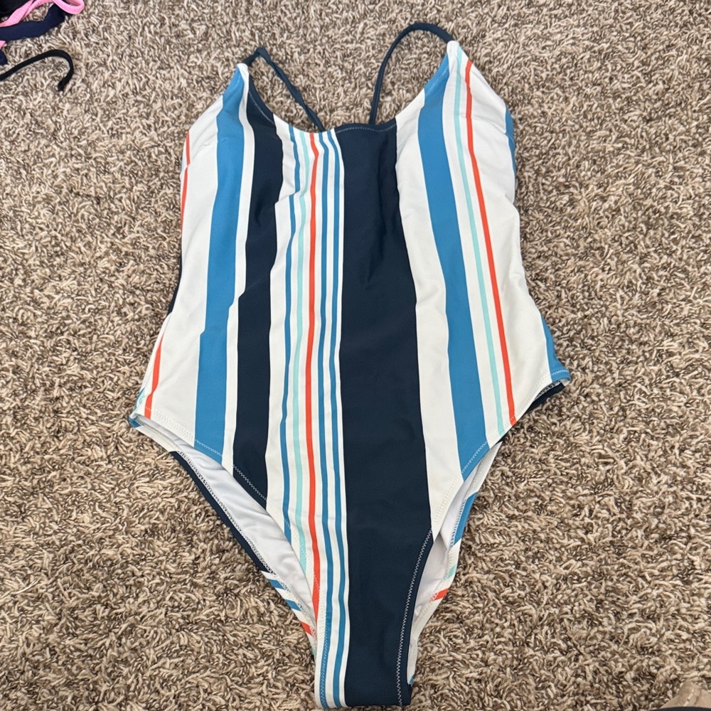 Cupshe Striped Blue and White One Piece Swimsuit - Medium